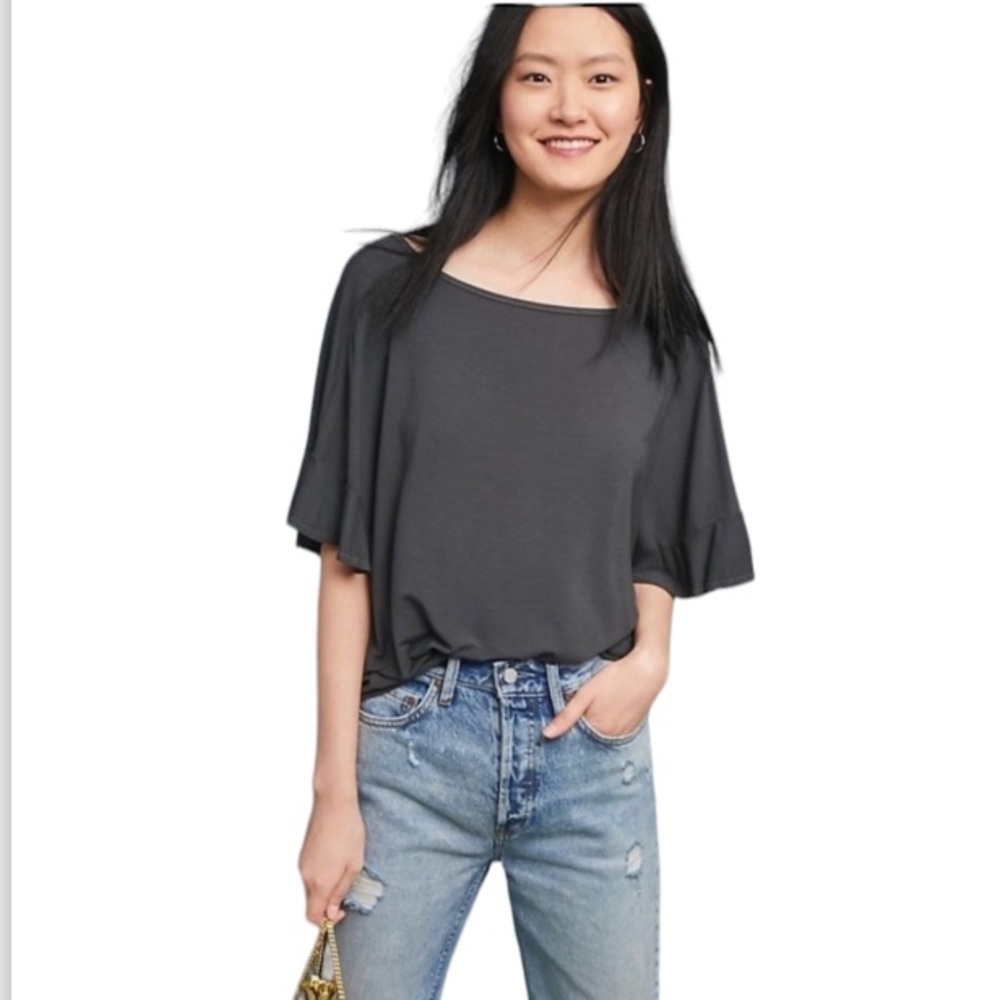 ❤️ Michael Stars Anthropologie Ruffle Sleeve Blouse Grey Top NWOT